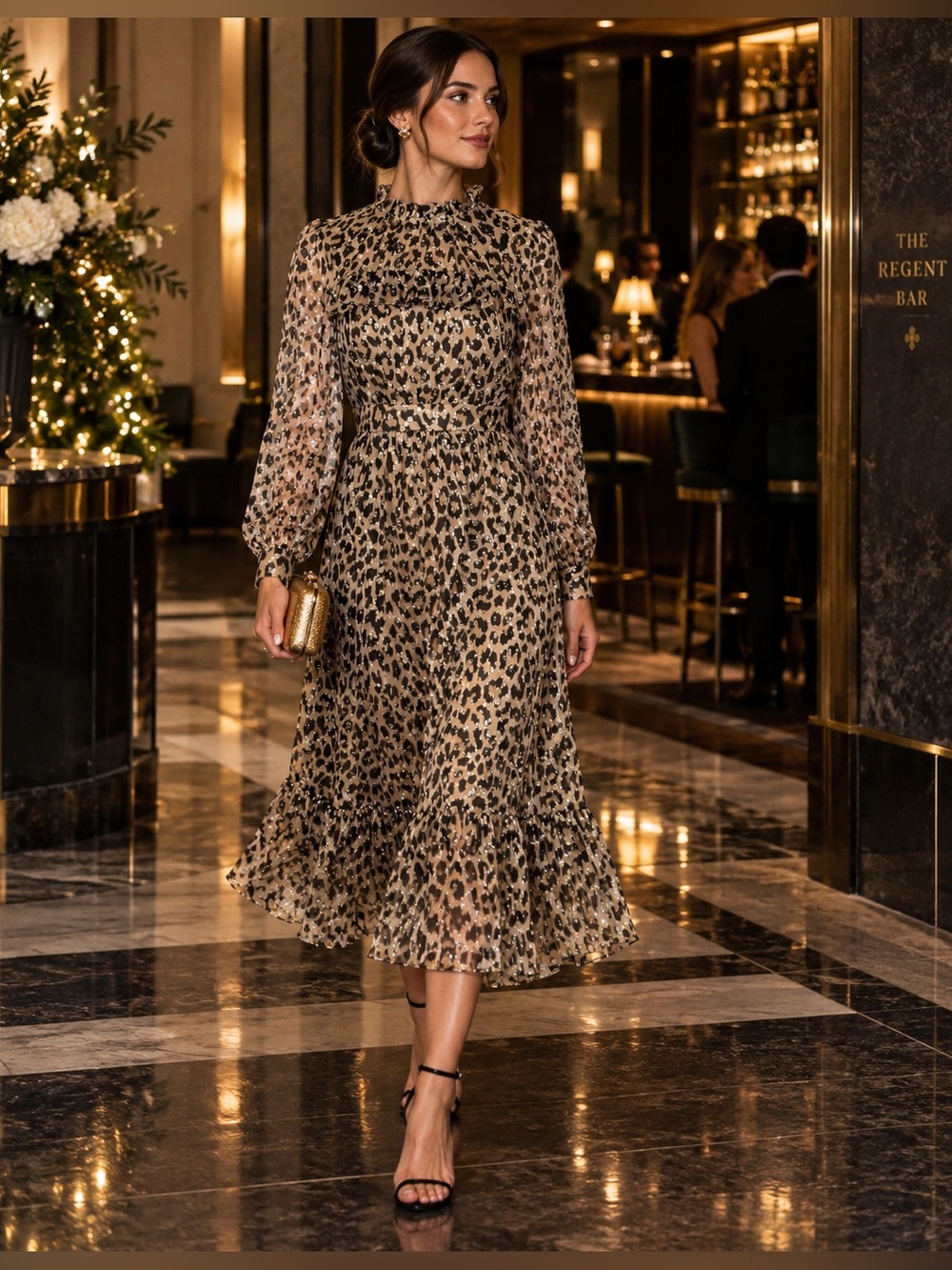 Kate Spade Metallic Leopard Long Sleeve Midi Dress - Sz 2